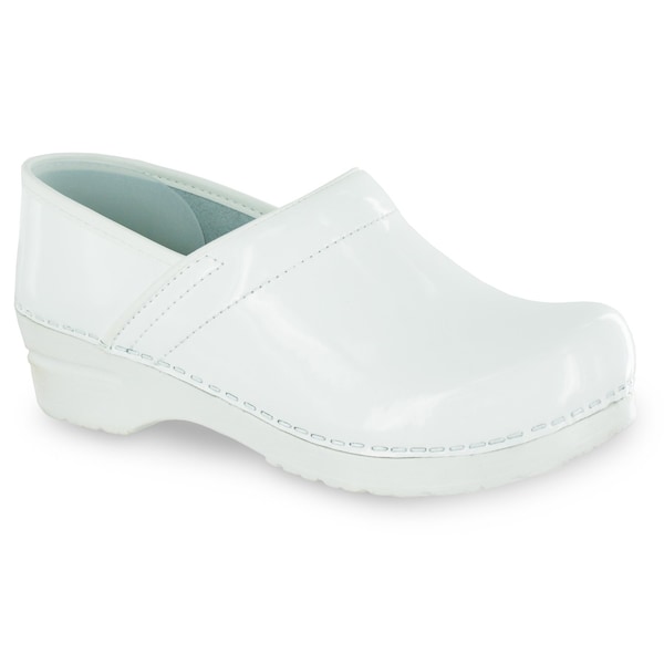 Women's Closed Back Clog, Patent leather Upper, Polyurethane Outsole, White, Size 10.5-11 M